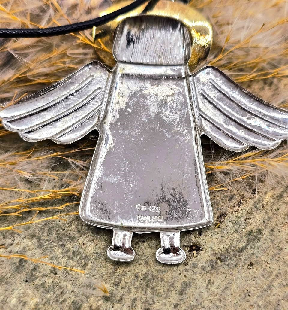 Vintage Handcrafted Sterling Silver Stamped Angel Jewelry Set