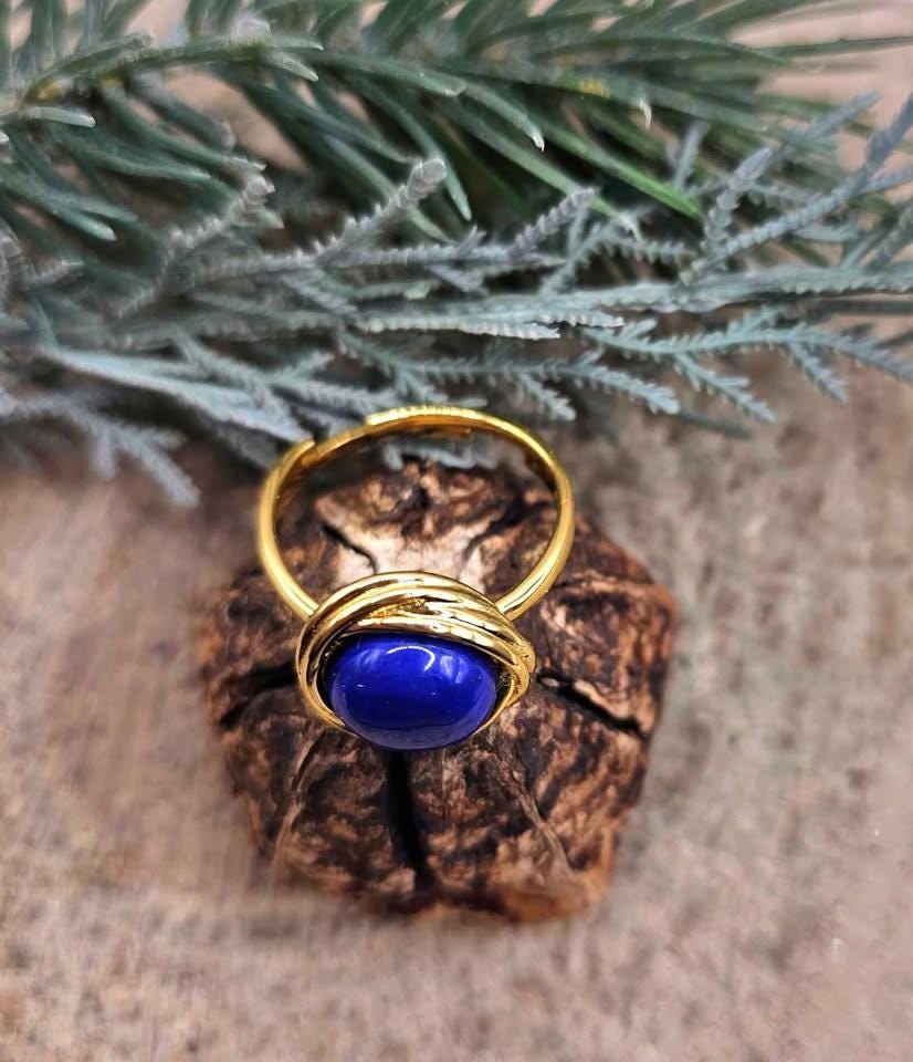 Nature Lapis Lazuli Gold Tone Adjustable Ring