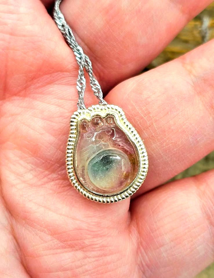 Premium Grade Watermelon Tourmaline 925 Hamster Charm Necklace