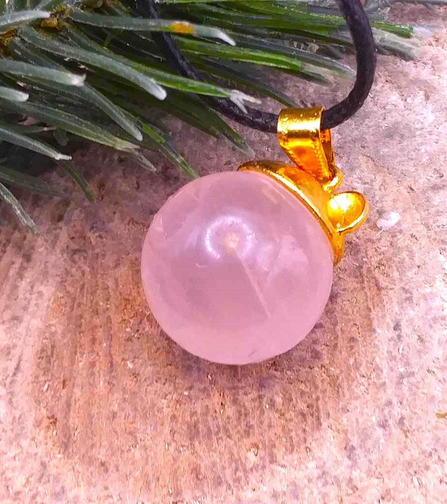 Cute Nature Rose Quartz Sphere Gold Bear Head Pendant Necklace