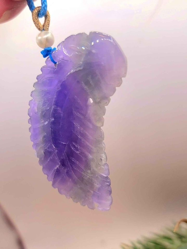 Beautiful Nature Fluorite Carved Purple leaf 2.2" Pendant Necklace