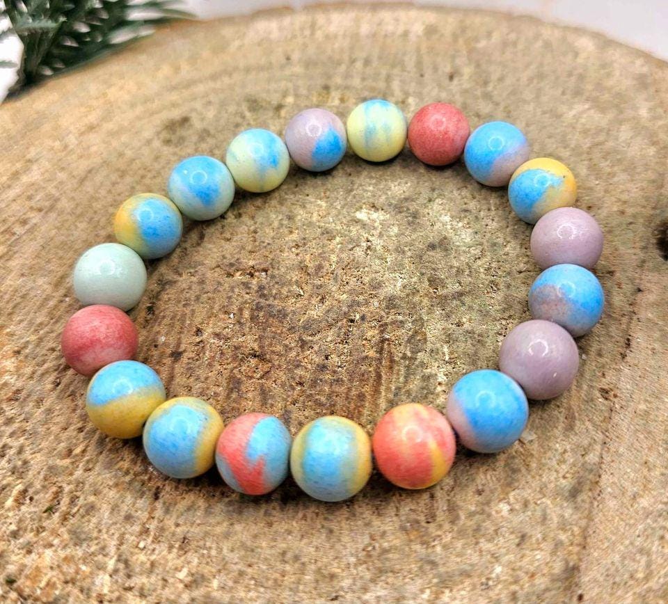 Colorful Nature Alashan Rainbow Stone 10mm Bracelet