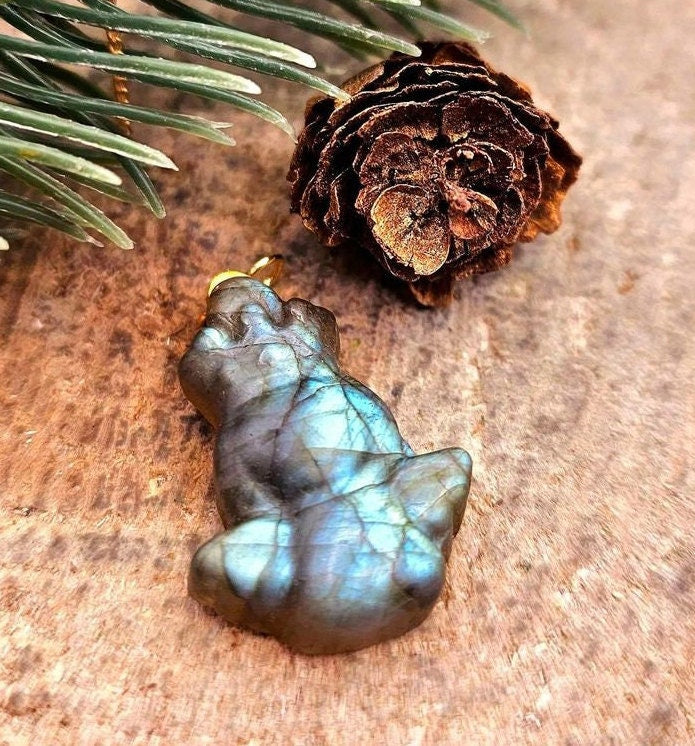 Nature Labradorite Flashy Carved Flying Angel Pendant Necklace