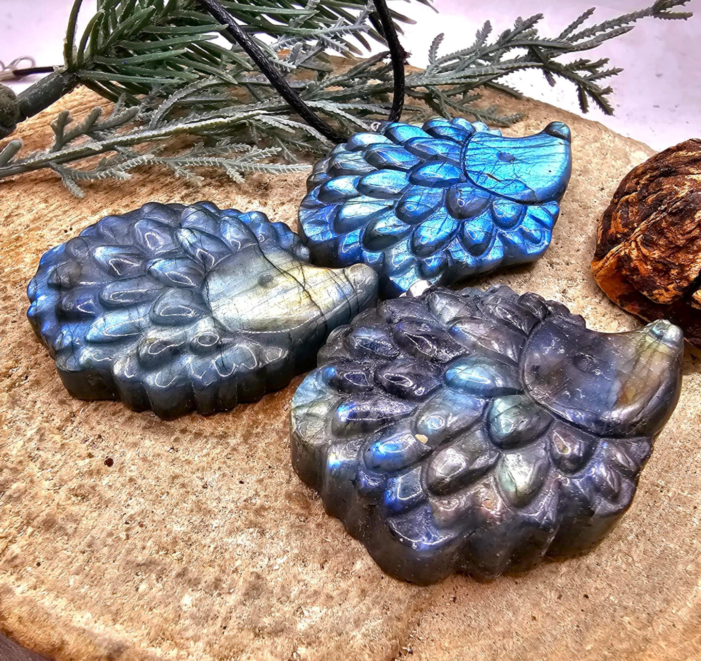 Nature Labradorite Carved Flashy Cute Hedgehog Pendant Necklace