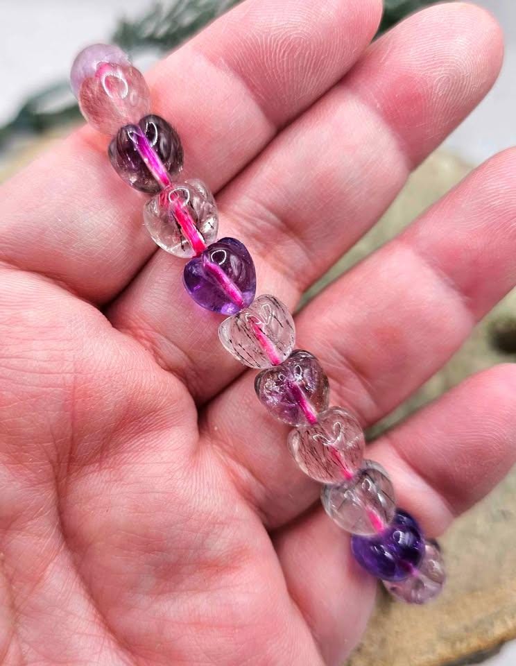 Rare Nature Super Seven Crystal 3D Strawberry Beads Bracelet