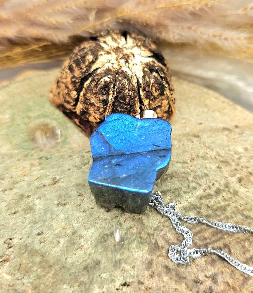 Nature Labradorite Carved Bear Pendant Necklace