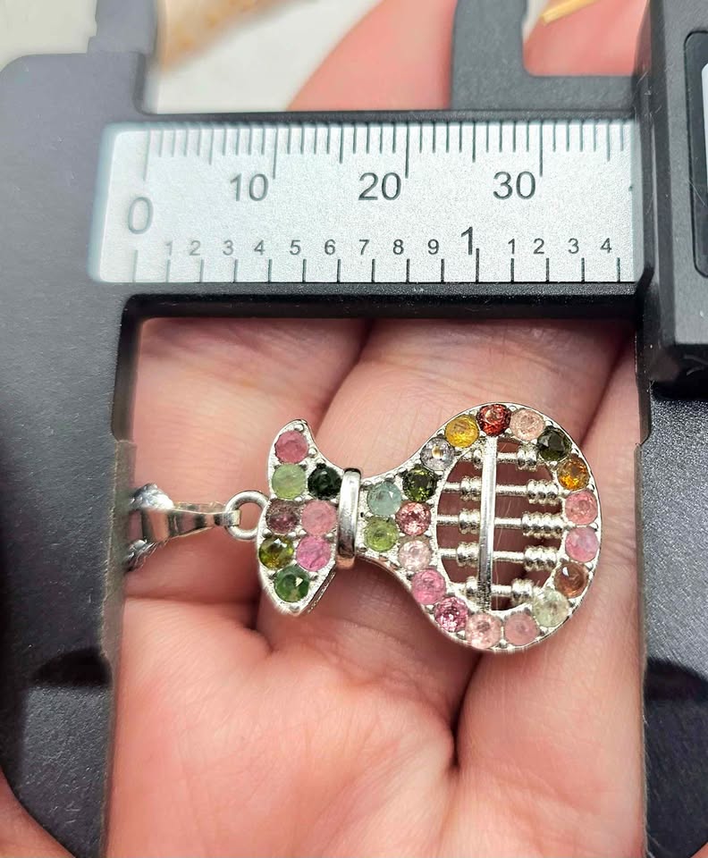 Rainbow Tourmaline Gemstone Abacus Coin Bag Pendant Necklace