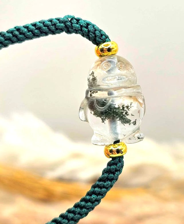 Nature Garden Quartz Hand Carved Penguin Braided Bracelet