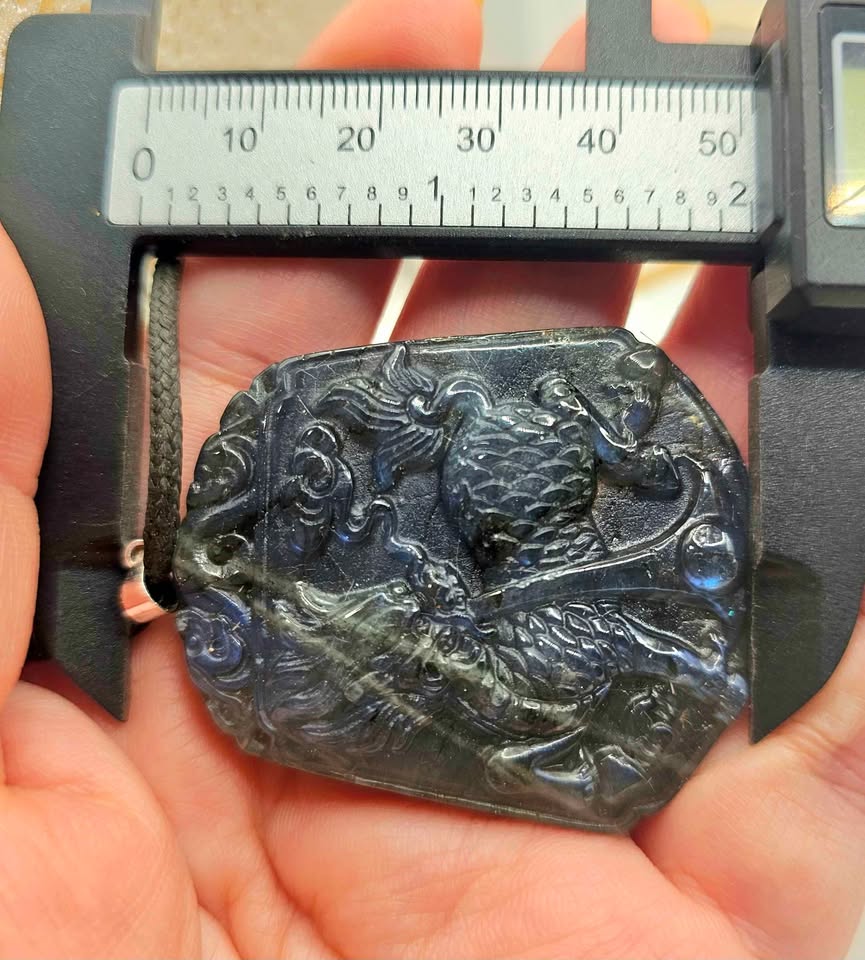 Nature Labradorite Foo Dog Big Pendant Necklace