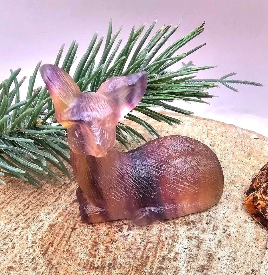 Nature Rainbow Fluorite Hand Carved 2.2" Deer Figure