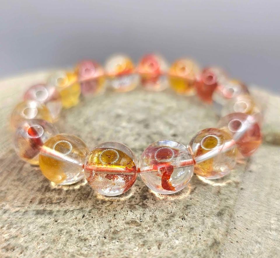 Rare Top Grade Nature Hematoid Koi Quartz 12mm Beads Bracelet