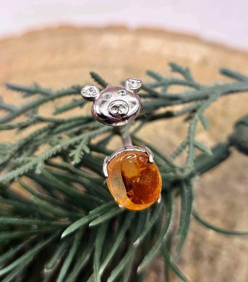 Nature Golden Healer Cute Pig Open Ring
