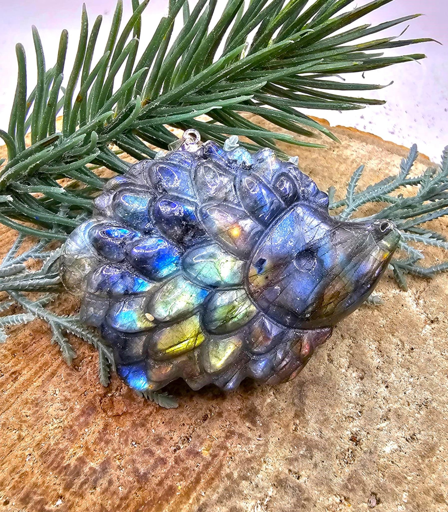 Nature Labradorite Carved Flashy Cute Hedgehog Pendant Necklace