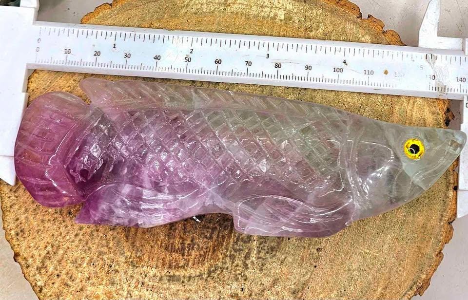 Rare Nature Fluorite Hand Carved 5.5" Fish Figure