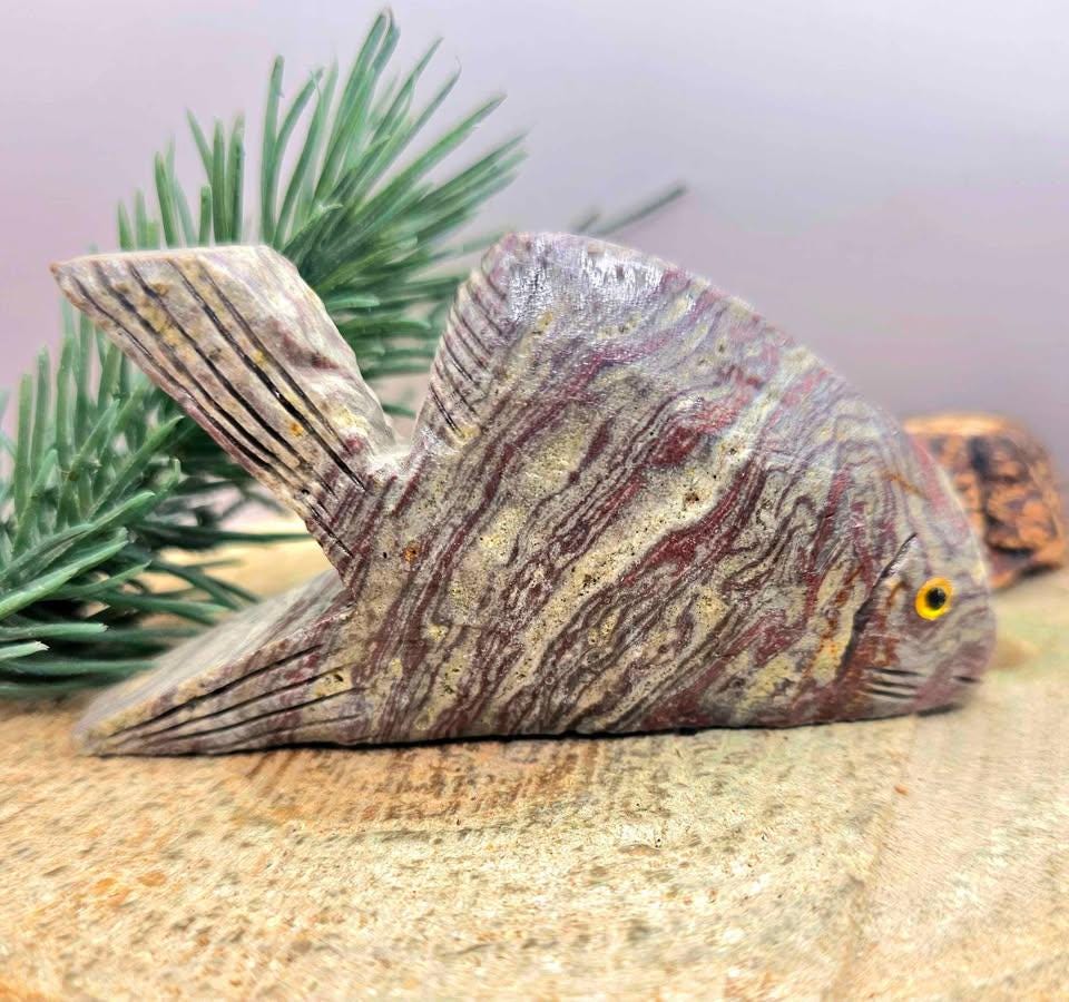 Nature Dragon Blood Stone Hand Carved 4" Big Fish Figure