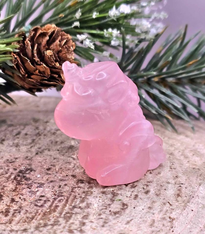 Nature Rose Quartz Hand Carved 2" Sleeping Unicorn Figure