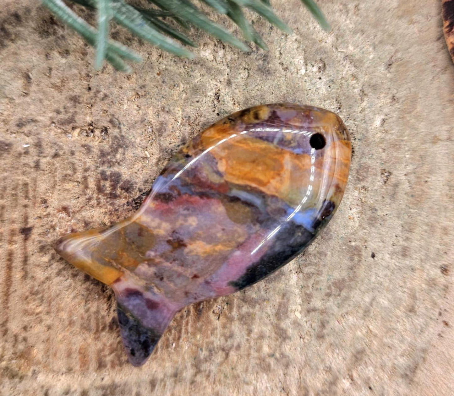 Nature Ocean Jasper Agate Colorful Fish Pendant Necklace
