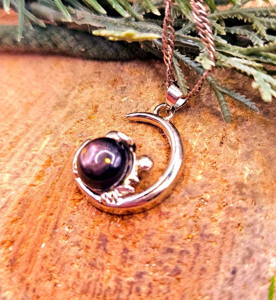 Nature Cat Eye Flash Silver Obsidian Tiger King Pendant Necklace
