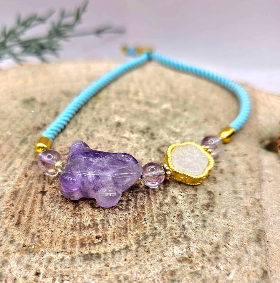Nature Amethyst Frog Mixed Crystal Beads Bracelet