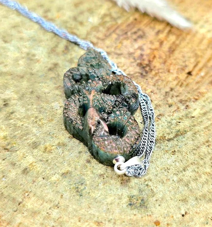 Nature Labradorite Carved Snake Pendant Necklace