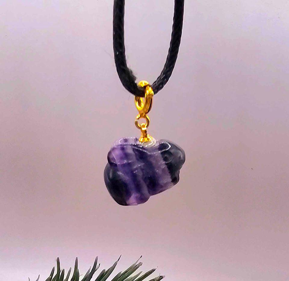 Nature Purple Fluorite Carved Cute Rabbit Pendant Necklace