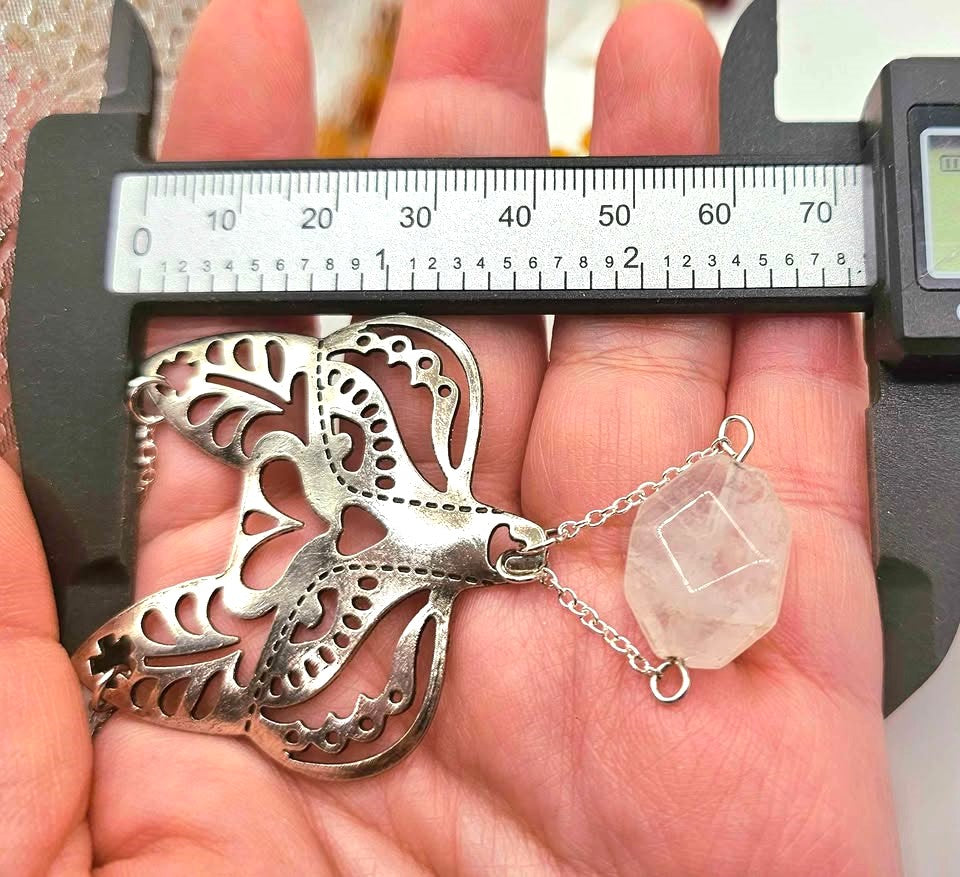 Metal Fox Head With Hanging Rose Quartz Pendant Necklace