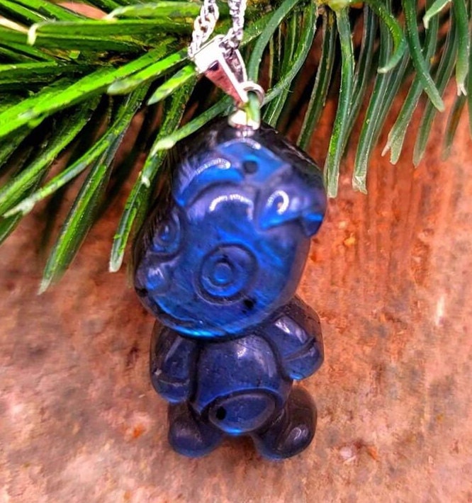 Nature Labradorite Flashy Carved Cute Dog Pendant Necklace