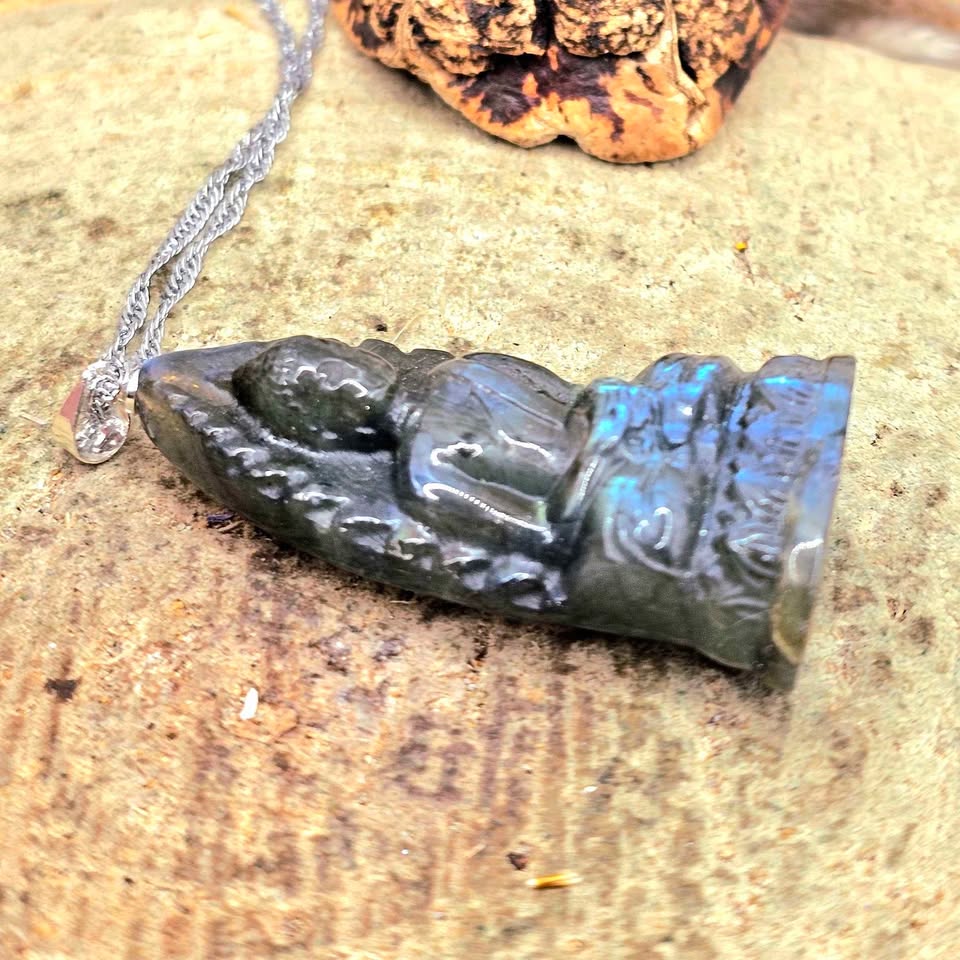 Nature Carved Buddha & Dragon Pendant Necklace