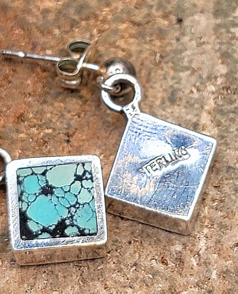 Beautiful Nature Turquoise Square Sterling Silver Earring