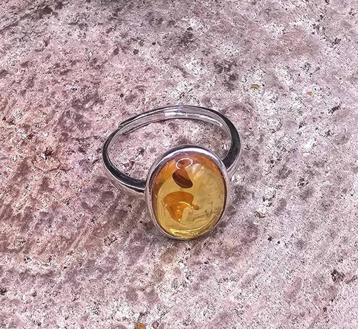 Honey Piebald Amber Oval Shape Adjustable Ring