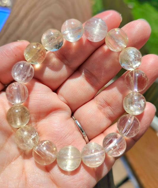 Natural Icy Kunzite Bracelet • 13mm High Clarity Beads • Cat Eye Silky Inclusions • Untreated Kunzite Crystal Jewelry