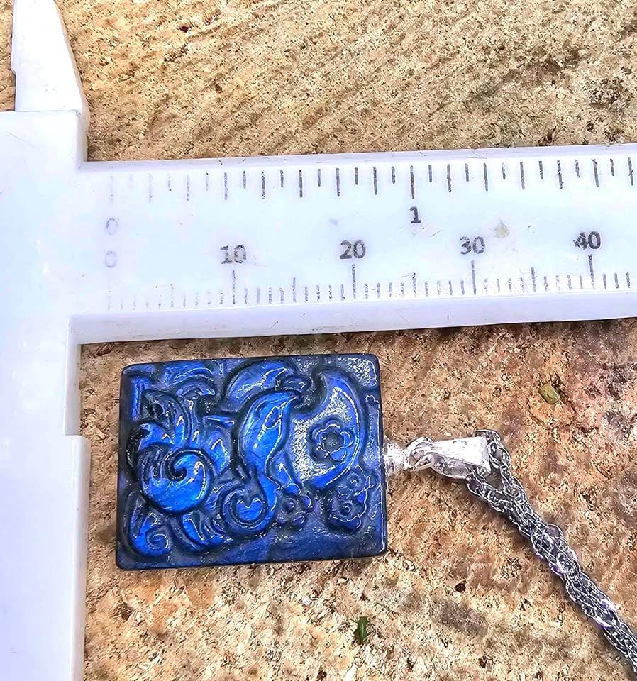 Nature Labradorite Carved Flashy Nine Tails Fox Pendant Necklace