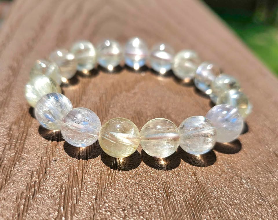 Natural Icy Kunzite Bracelet • 13mm High Clarity Beads • Cat Eye Silky Inclusions • Untreated Kunzite Crystal Jewelry