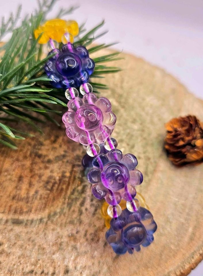 Beautiful Nature Rainbow Fluorite Happy Sunflower Bracelet
