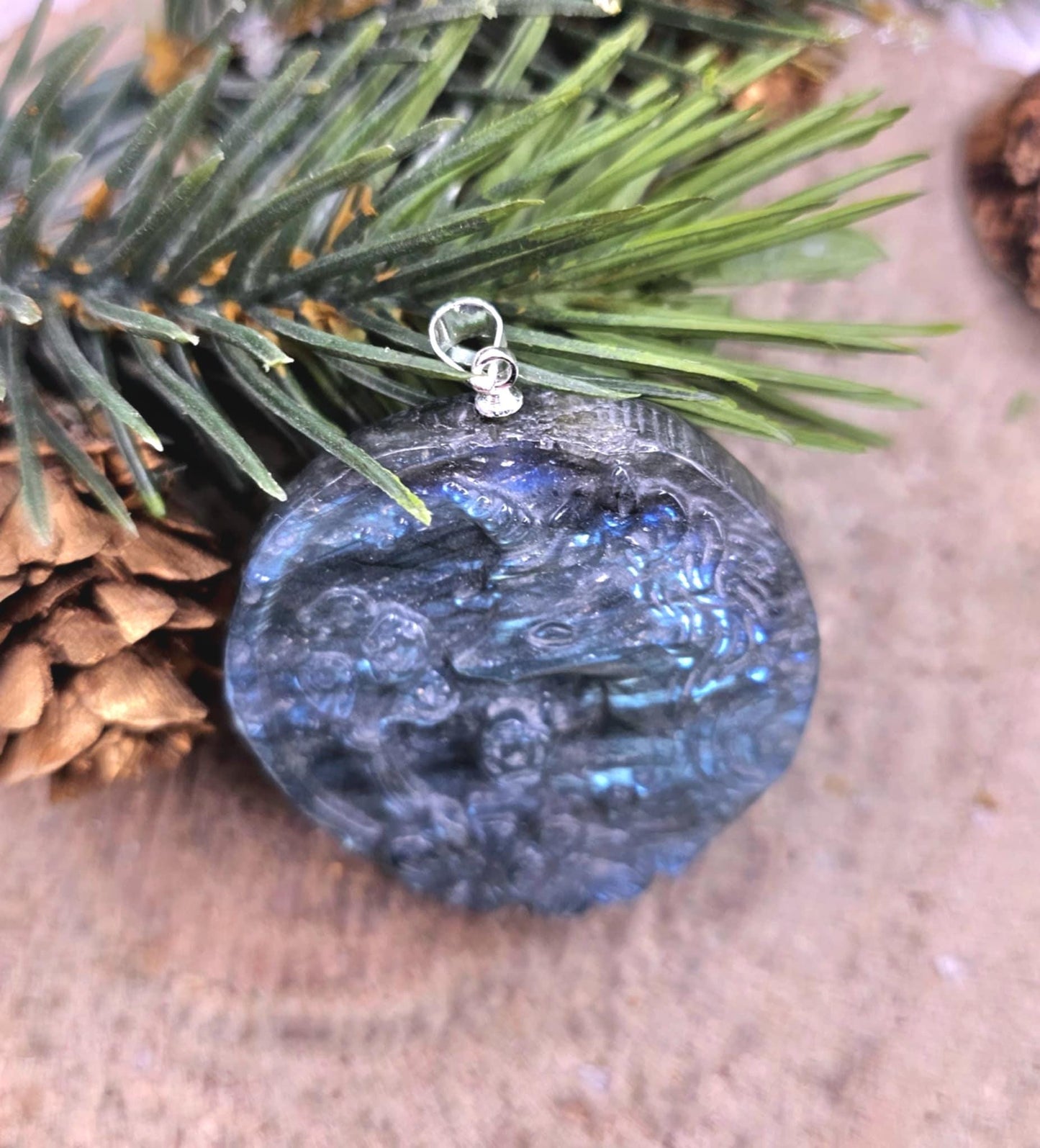 Nature Labradorite Carved Unicorn Pendant Necklace