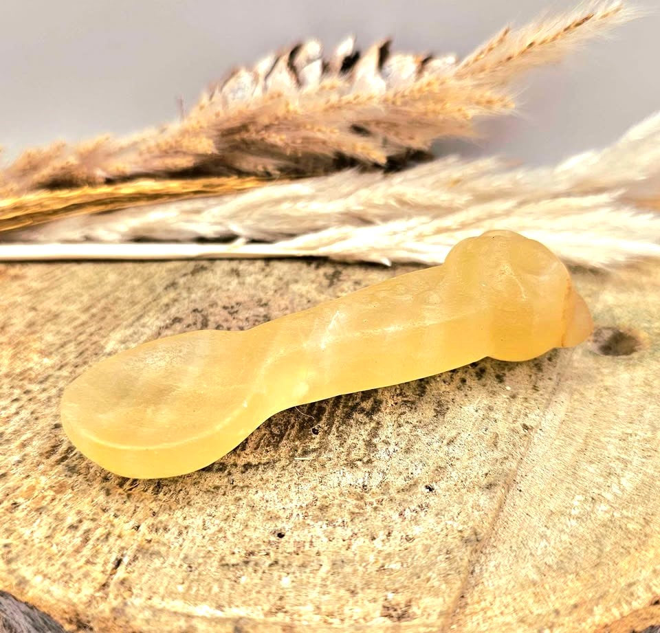 Natural yellow calcite hand-carved panda spoon crystal home decor — My Aura Gemstones