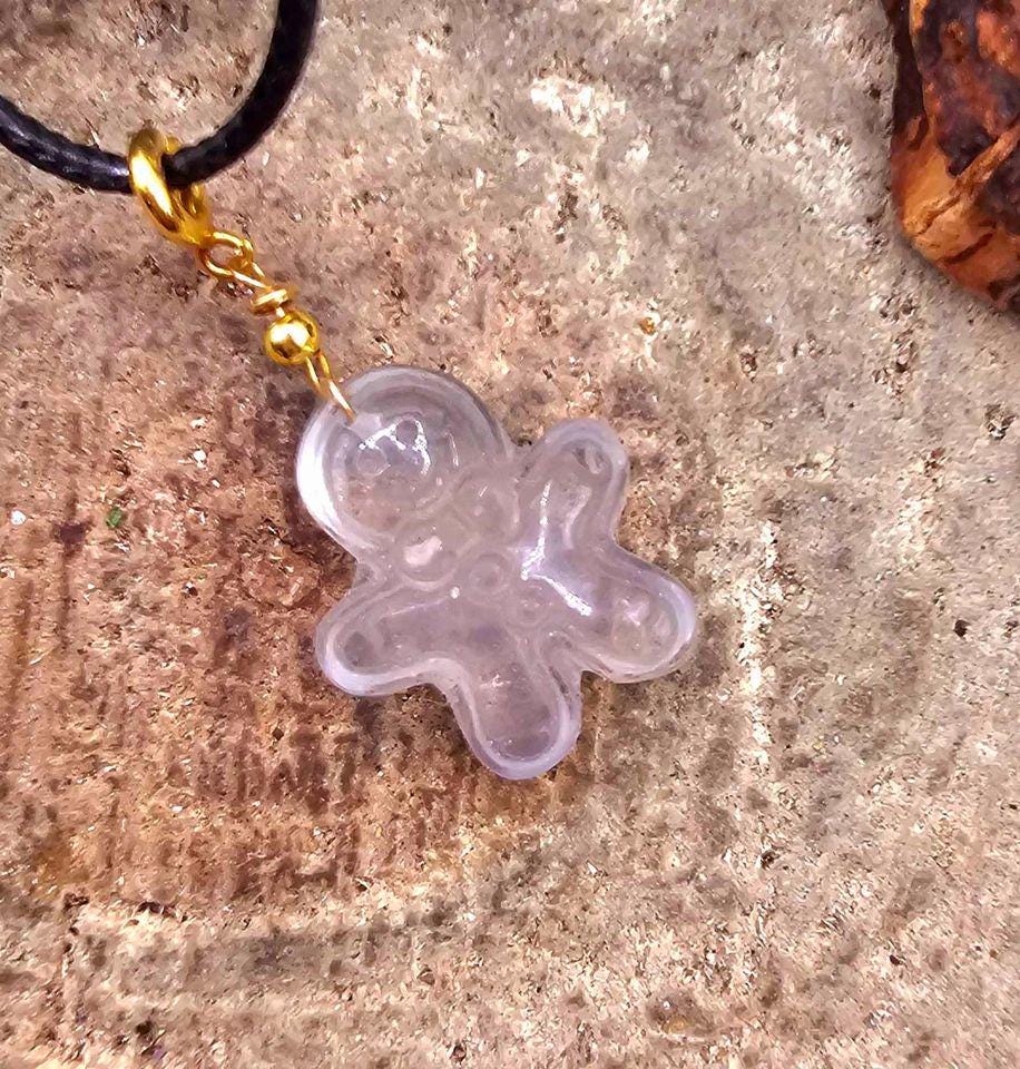 Nature Clear Crystal Carved Gingerbread Pendant Necklace