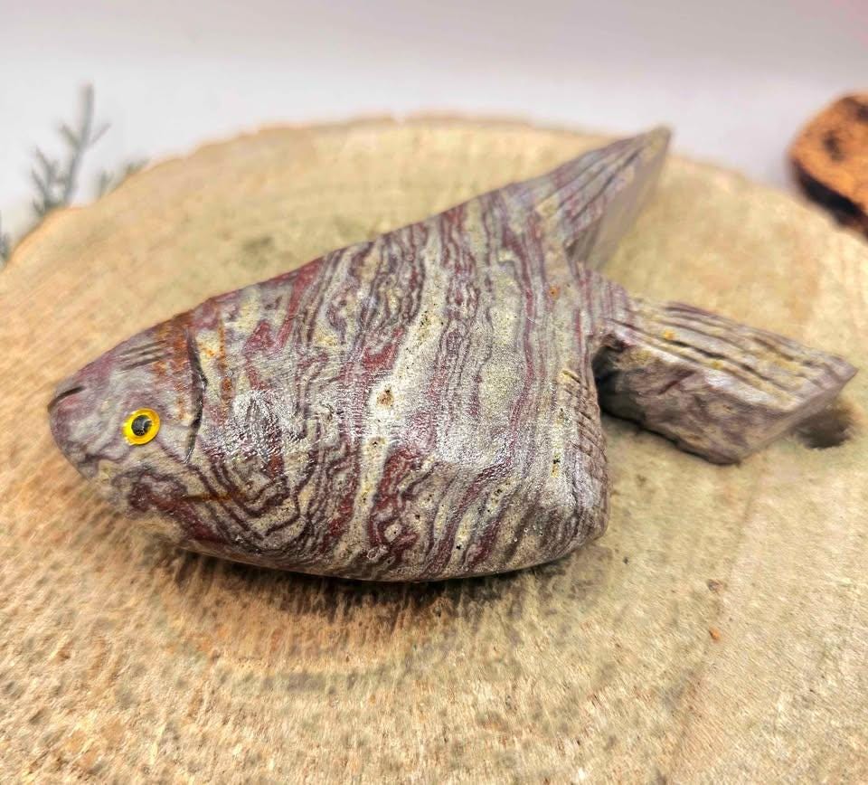 Nature Dragon Blood Stone Hand Carved 4" Big Fish Figure