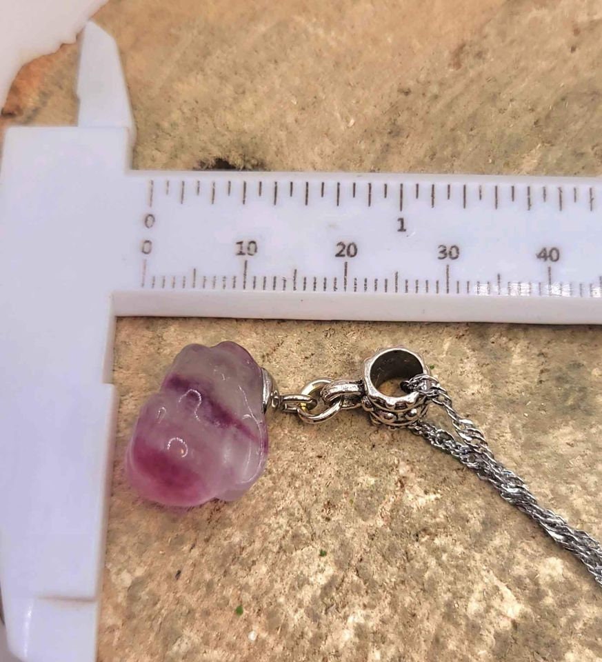 Adorable Nature Purple Fluorite Hand Carved Rabbit Pendant Necklace