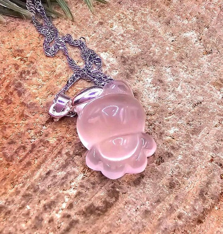 Adorable Nature Rose Quartz Hand Carved Rabbit Pendant Necklace