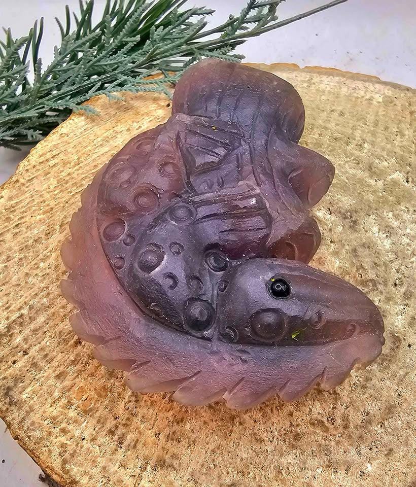 Nature Purple Fluorite Hand Carved 3" Lizard Figure Decor