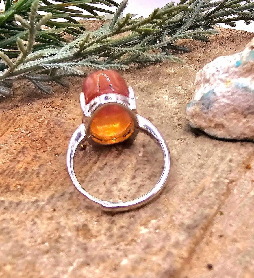 Nature Rainbow Fluorite Carved Blessing Pi Xiu Adjustable Ring