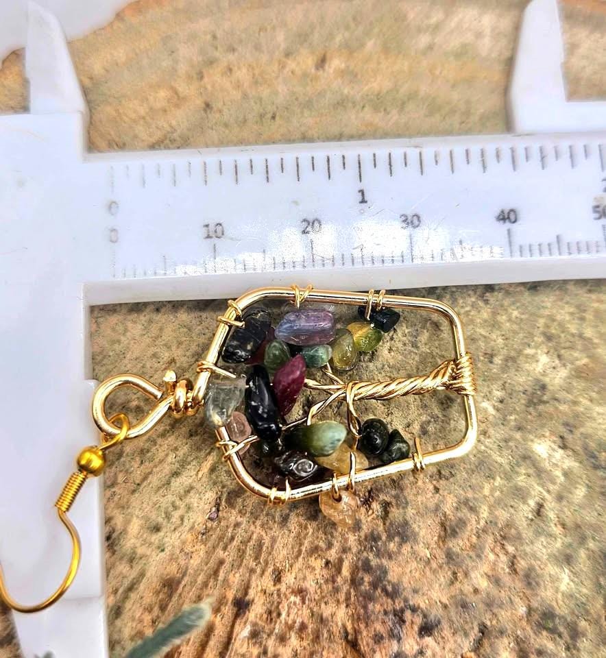 Nature Tourmaline Chips Tree of Life Earring