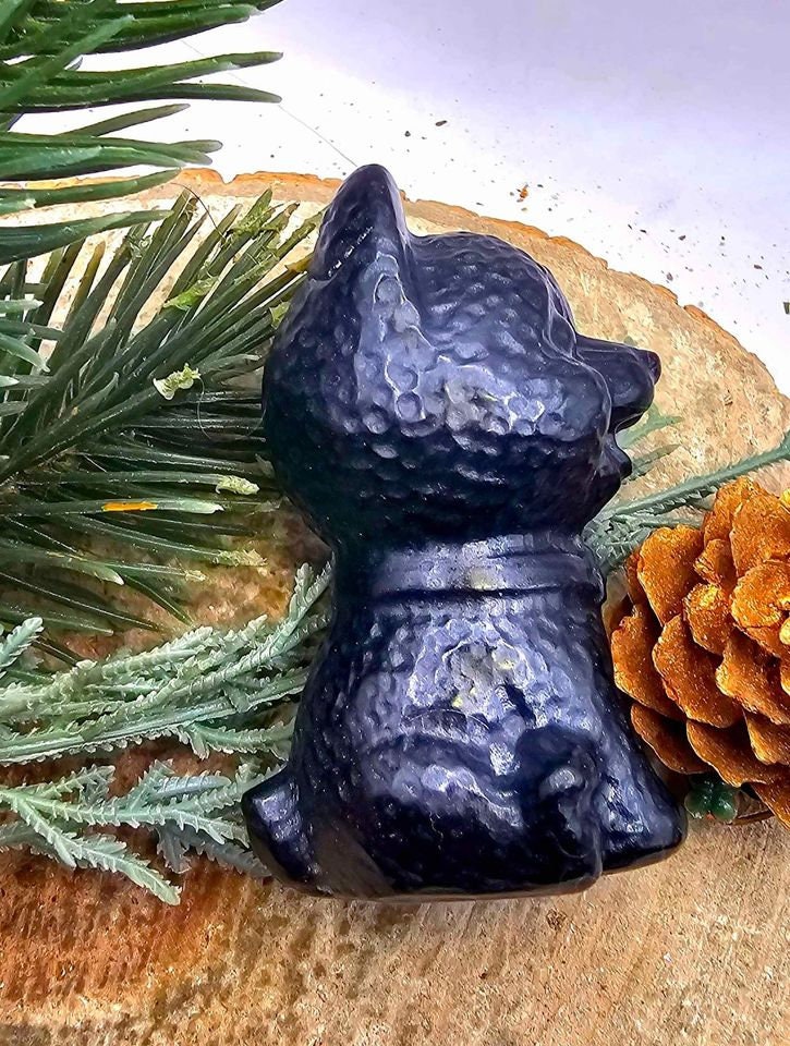 Adorable Nature Black Obsidian Carved 2.5" Cheerful Dog Decor Figure
