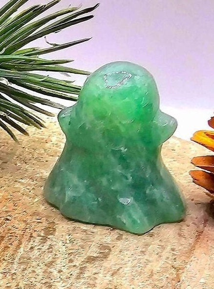 Cute Adorable Green Strawberry Quartz Carved Ghost Decor Figure