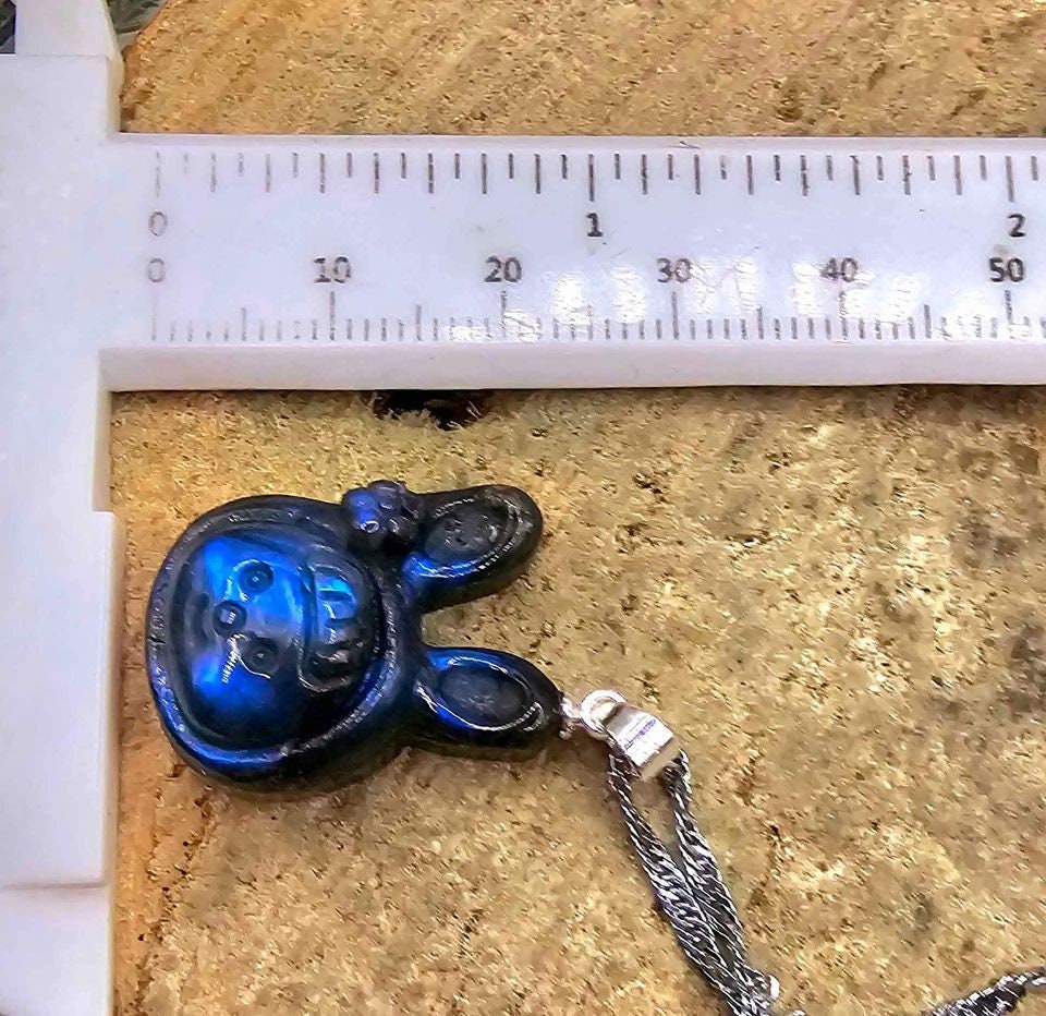 Nature Labradorite Carved Flashy Cute Rabbit Girl Pendant Necklace