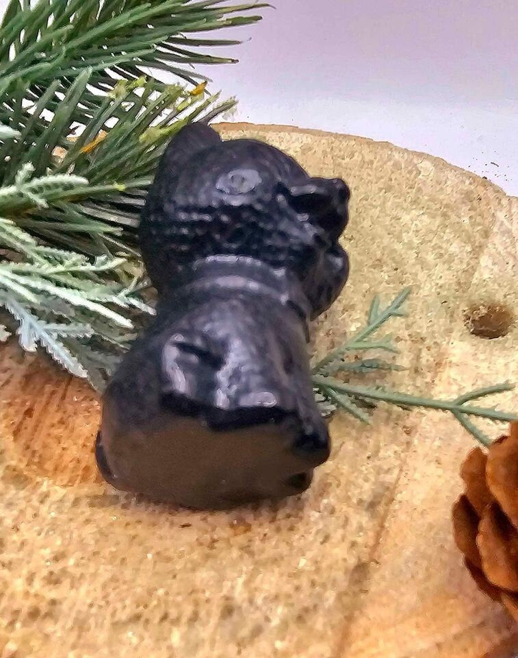 Adorable Nature Black Obsidian Carved 2.5" Cheerful Dog Decor Figure