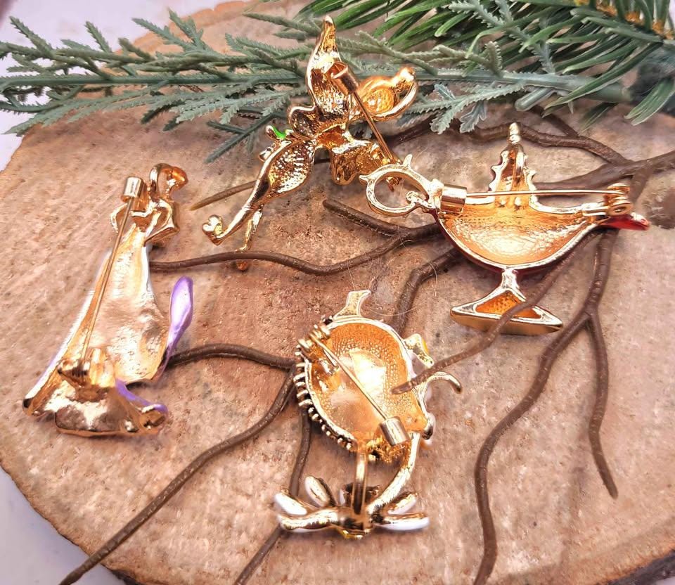 Colorful Enamel Gold Tone Brooch Pendant Necklace