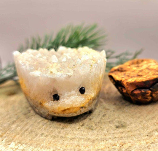 Adorable Crystal Cluster Hand Carved Cute Hedgehog Figure