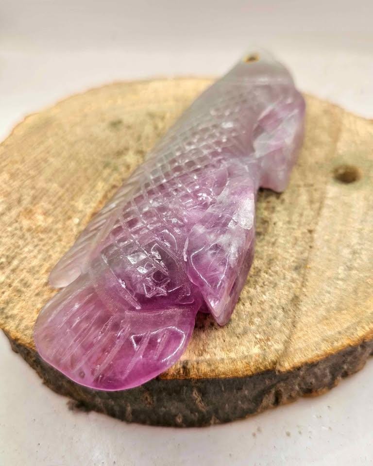 Rare Nature Fluorite Hand Carved 5.5" Fish Figure